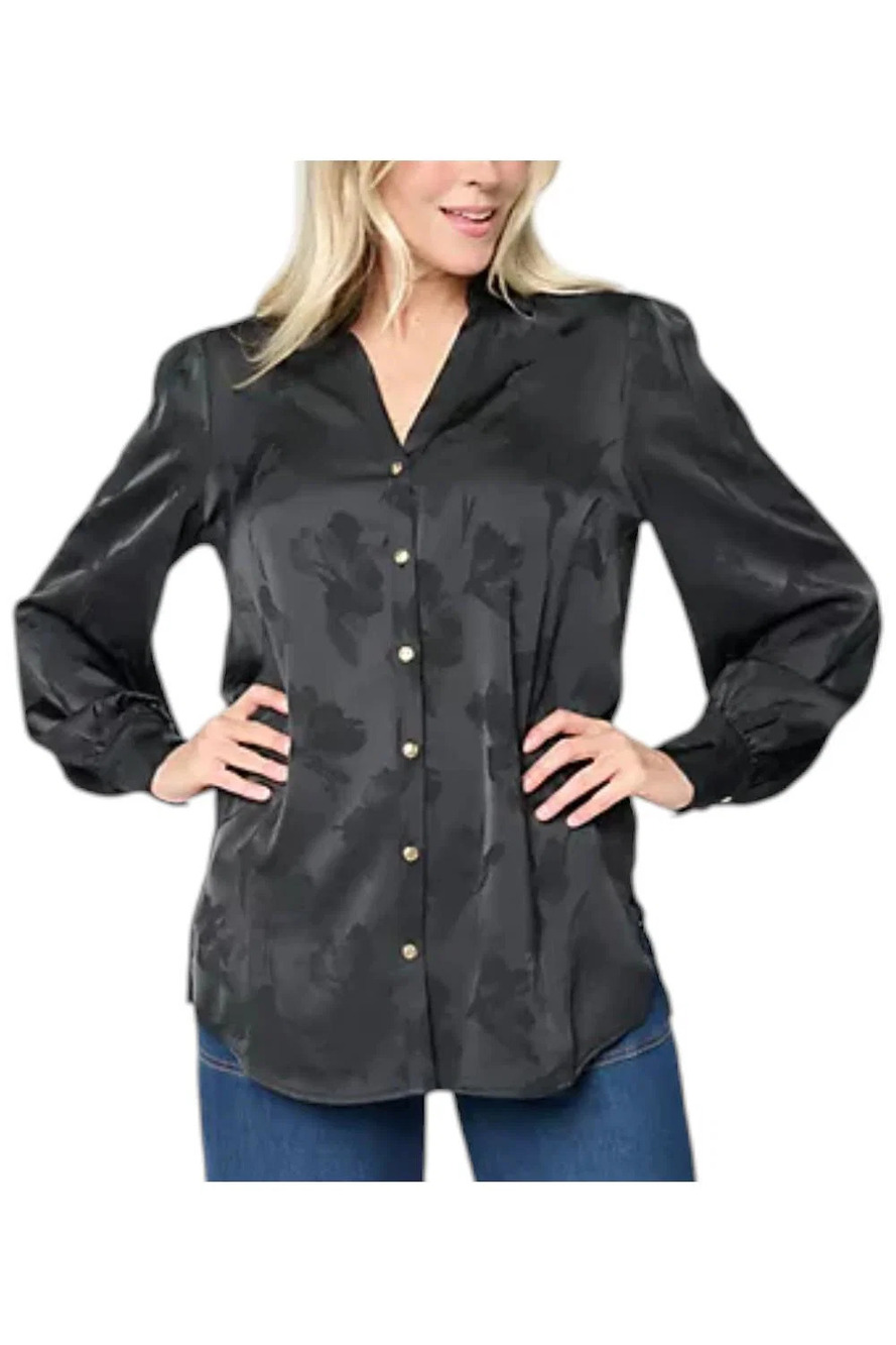 Dennis Basso Women's Jacquard Button Tunic Black - Petite